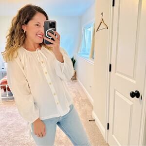 J. Crew White Cotton Poplin Button Front Top Blouse Medium